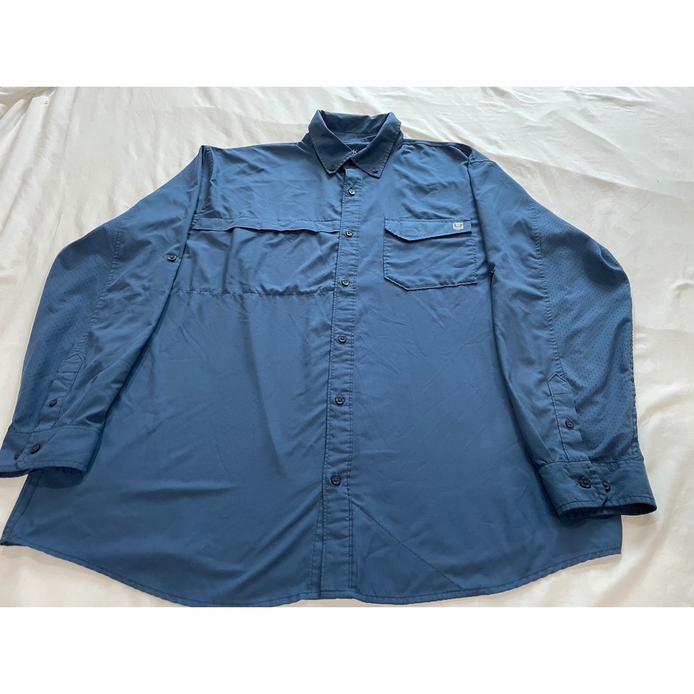 Huk Pursuit Fishing Shirt Mens 2XL Blue Long Sleeve Mesh Vent Button Down